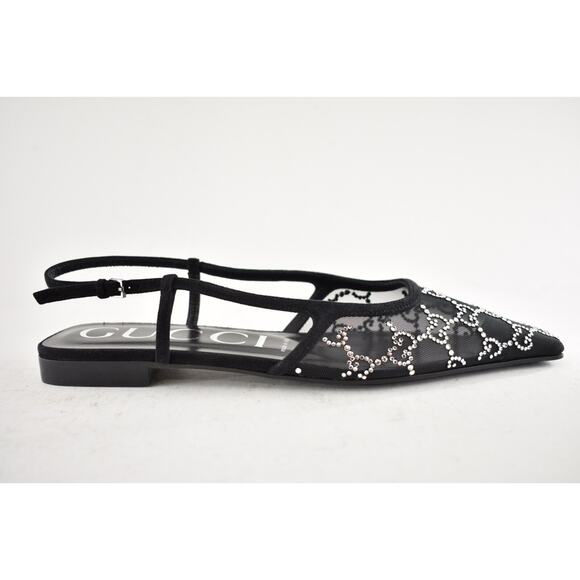 Gucci Demi GG Crystal Mesh Black Silver Slingback Ballerina Ballet Flat 38.5 - Picture 2 of 16